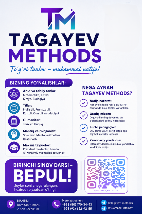 2026-2027 O'QUV YILI UCHUN QABUL BOSHLANDI
